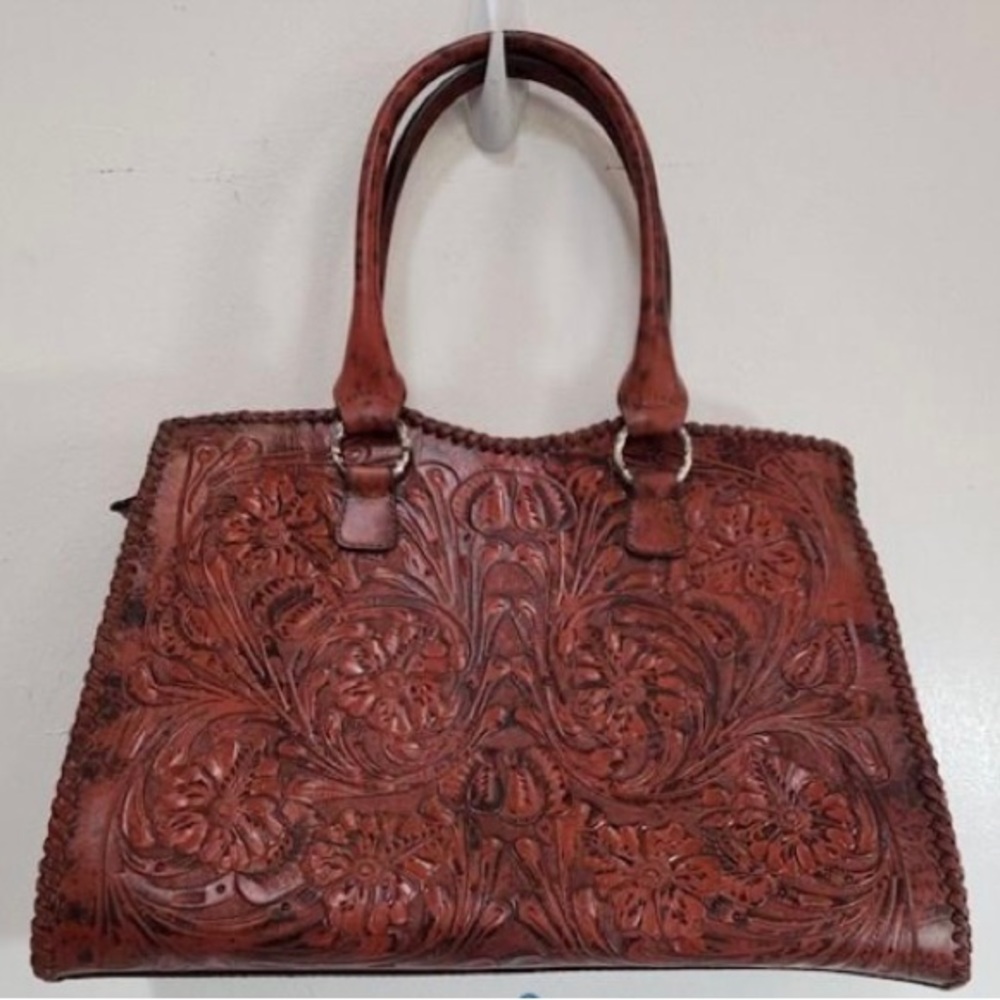 Mauzari Carlotta Women's Large Tooled Leather Shoulder Bag Tote ( Brown)